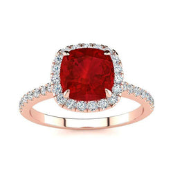 5.35 Ct Cushion Cut Red Ruby And Diamond Wedding Ring Gold Jewelry