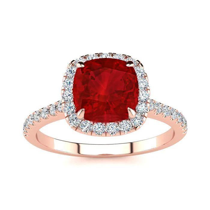  new quality  Cushion Cut Red Ruby And Diamond Wedding  Gold Jewelry Gemstone Ring