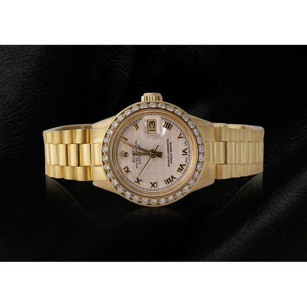 Watch Bezel Lady Rolex Datejust Watch Diamond Bezel Oyster Bracelet Yellow Gold