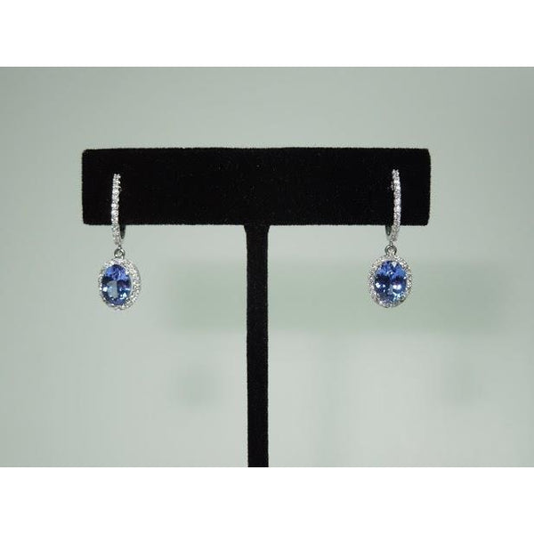 3.65 Ct Oval Ceylon Sapphire & Round Diamonds Dangle Hoop Earrings Gemstone Earring