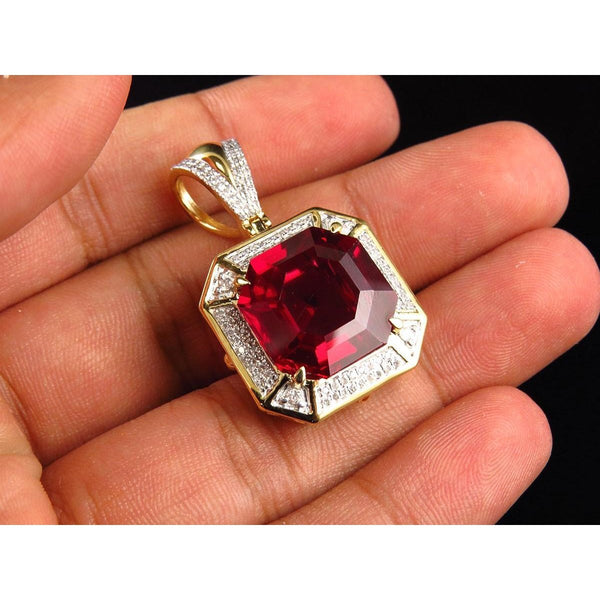 5.40 Ct Asscher Shape Red Ruby And Diamond Necklace Pendant Gemstone Pendant