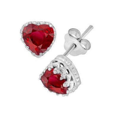 5.40 Ct Heart Cut Red Ruby With Diamond Stud Earring White Gold 14K Gemstone Earring