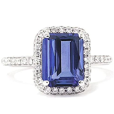  Emerald Cut Tanzanite Diamond Solitaire Ring With Accent Gemstone Ring