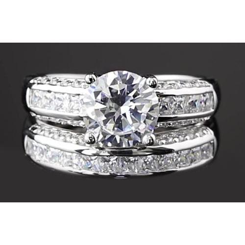 5.5 Carats Channel Set Round Diamond Anniversary Ring White Gold 14K Engagement Ring Set