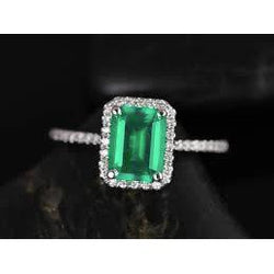 5.45 Carats Green Emerald Cut Emerald With Diamond Wedding Ring 14K