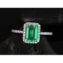 Womans Weeding  Green Emerald Cut Emerald With Diamond Wedding Ring Gemstone Ring