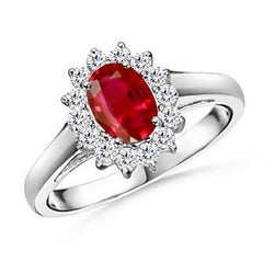 5.5 Carats Oval Cut Ruby Diamond Ring White Gold Lady Jewelry