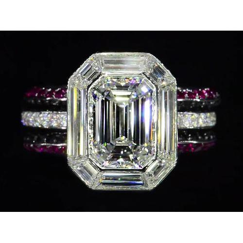 5.5 Carats Unique Style Emerald Cut Diamond Anniversary Ring Colored Diamonds Halo Ring