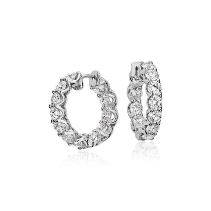 Ladies  Round Brilliant Cut Diamonds  Hoop Earrings Gold White 