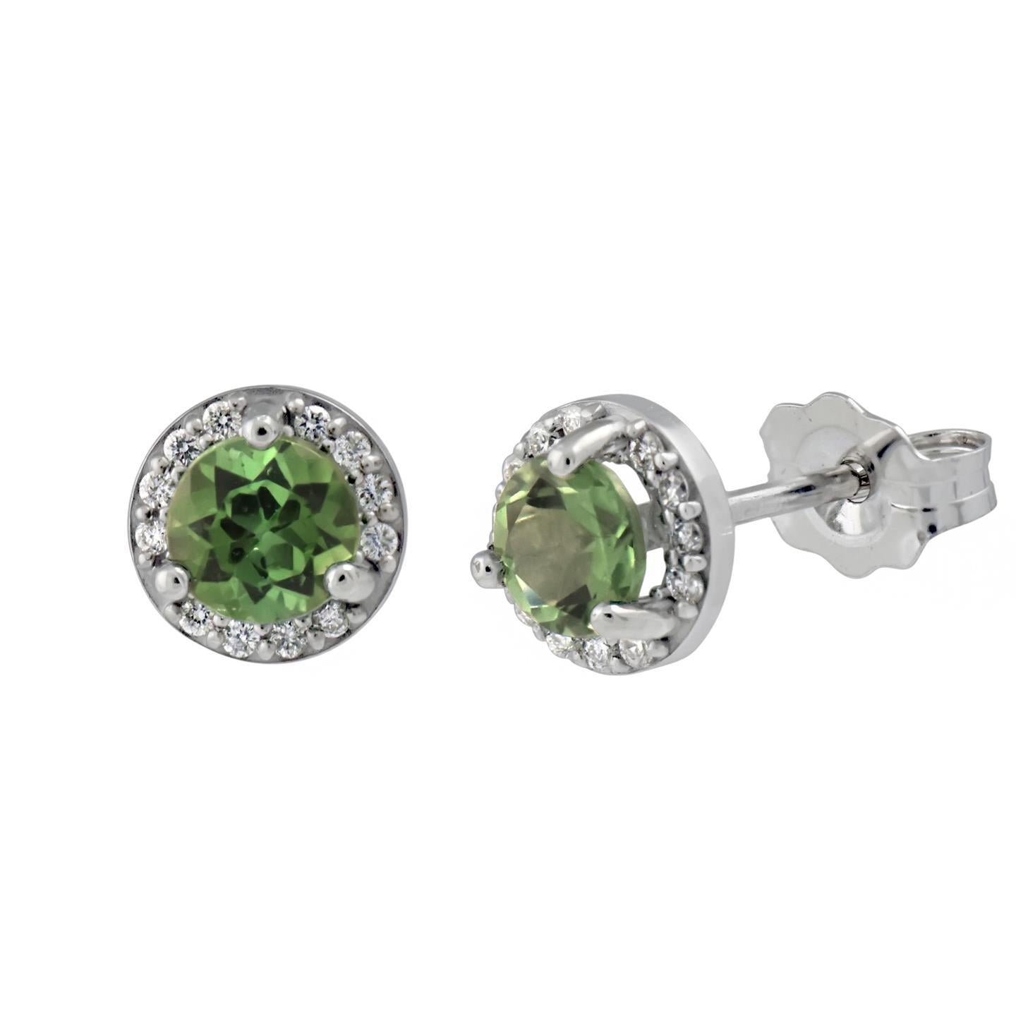  Round Green Tourmaline Diamond Stud Earring  Jewelry Sparkling  White Gold