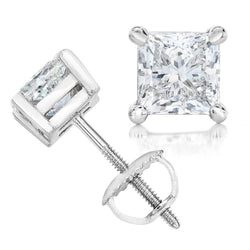 5.50 Carats Princess Cut Natural Earth Mined Diamonds Ladies Studs Earrings White Gold