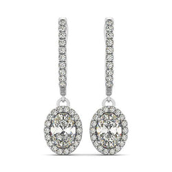 5.50 Carats Prong Set Diamonds Women Dangle Earrings White Gold