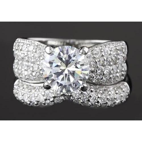 5.50 Carats Ribbon Style Anniversary Ring Set White Gold 14K Engagement Ring Set