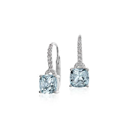 5.50 Ct Aquamarine And Diamonds Dangle Earrings 14K Gold
