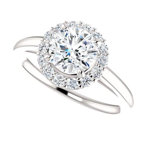1.50 Carats Round Diamond Halo Setting Engagement Ring 14K White Gold Halo Ring