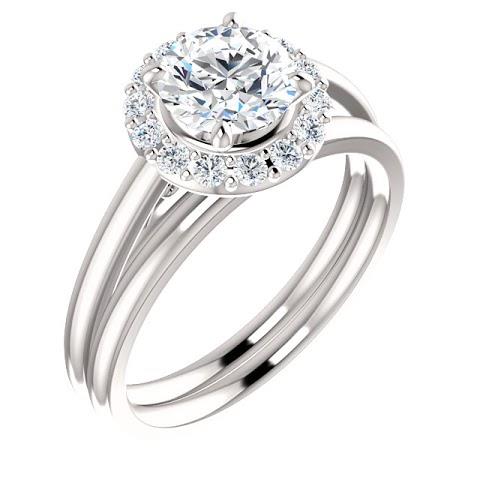 1.50 Carats Round Diamond Halo Setting Engagement Ring 14K White Gold Halo Ring