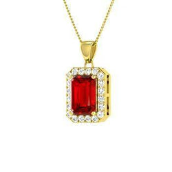 5.60 Carats Prong Set Ruby With Diamonds Pendant Yellow Gold 14K