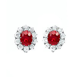 5.60 Carats Red Ruby And Natural Earth Mined Diamond Stud Earring White Gold 14K