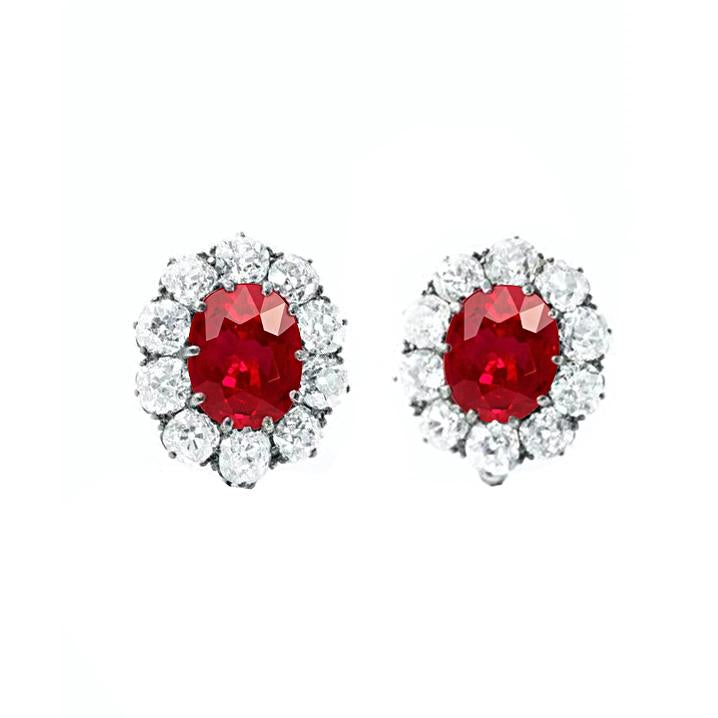 5.60 Carats Red Ruby And Diamond Stud Earring White Gold 14K Gemstone Earring