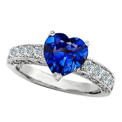 2.50 Carats Heart Cut Ceylon Blue Sapphire Natural Earth Mined Diamond Engagement Ring