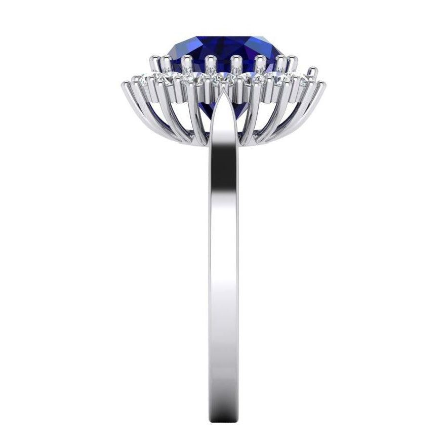 3.5 Ct Oval Shaped Ceylon Sapphire Round Diamond Ring White Gold 14K