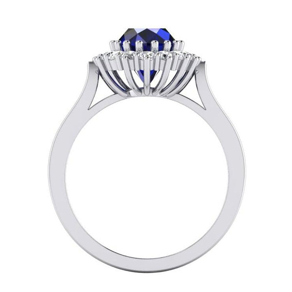 Princess Cut Oval Shaped Ceylon Sapphire Round Diamond Ring Gemstone Ring