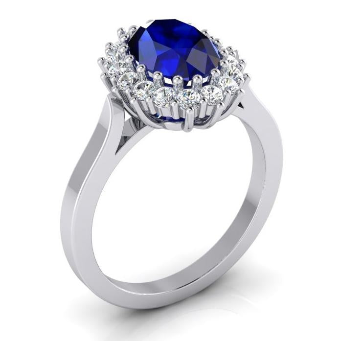 Princess Cut Oval Shaped Ceylon Sapphire Round Diamond Ring White Gold  