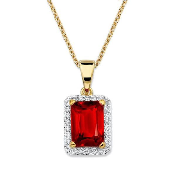 5.65 Carats Prong Set Ruby With Diamonds Pendant Necklace Yellow Gold 14K Gemstone Pendant