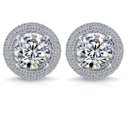 5.70 Carats Prong Set Diamond Ladies Stud Earrings Gold White 14K