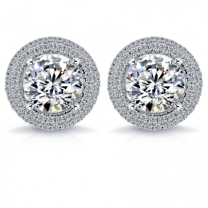 Prong Set Diamonds Ladies Studs Halo Earrings Gold White  Halo Stud Earrings