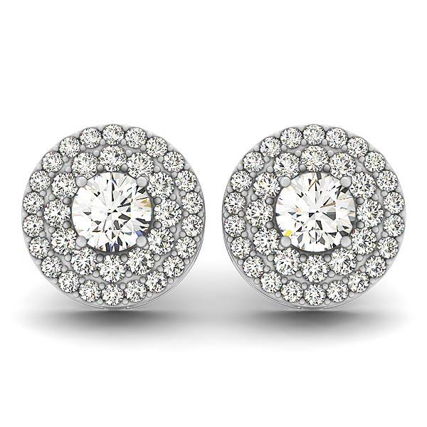 New Sparkling Round Brilliant Cut Pave Diamonds Lady Studs Halo