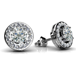 5.70 Ct Round Cut Real Natural Earth Mined Diamonds Centered Circle Stud Earring White Gold 14K Pave Halo