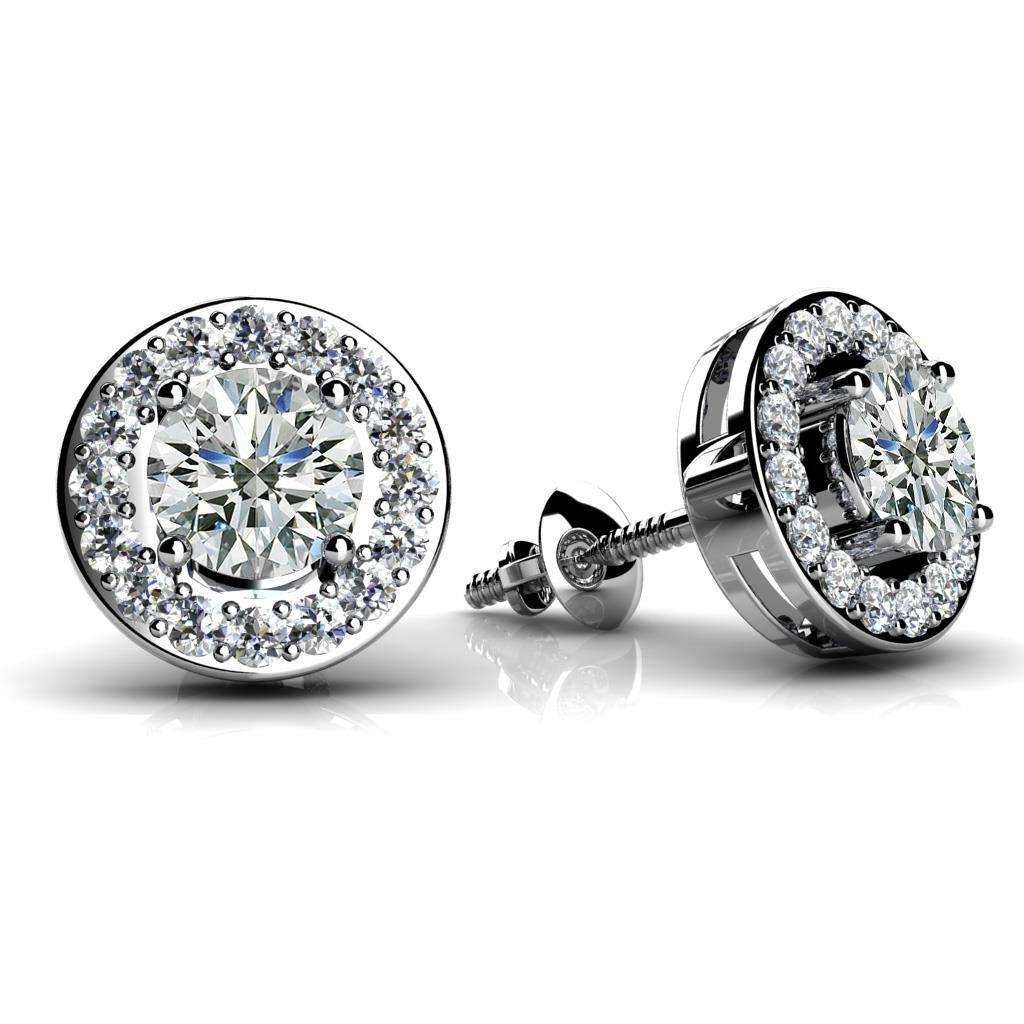5.70Ct Round Cut Diamonds Centered Circle Stud Earring White Gold 14K Pave Halo Studs- Halo