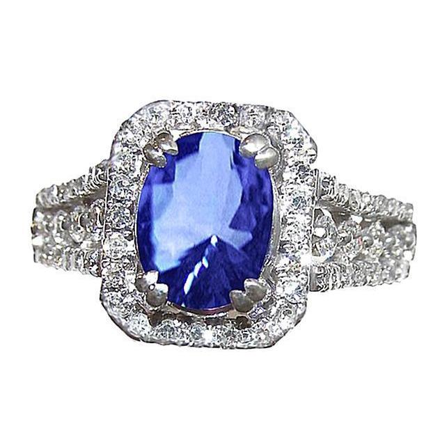 5.71 Carat Oval Sri Lankan Sapphire & Round  Diamonds White Gold 14K Ring Gemstone Ring