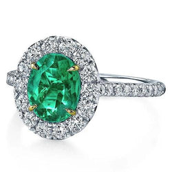 5.75 Carats Diamond With Green Emerald Ring White Gold 14K