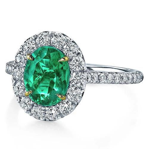   Women Jewelry   Diamond With Green Emerald Gem-Stone    White Gold   Gemstone Ring