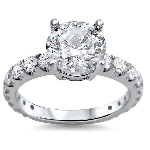 Gorgeous Round Cut Big Diamond Engagement Ring White Gold Solitaire Ring with Accents