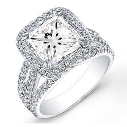 5.75 Carats Princess And Round Natural Earth Mined Diamond Wedding Ring Halo White Gold