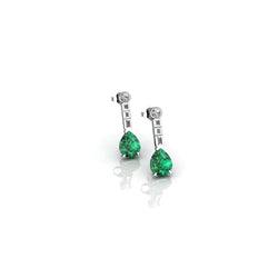 5.80 Ct Green Emerald And Natural Earth Mined Diamond Earrings 14K White Gold