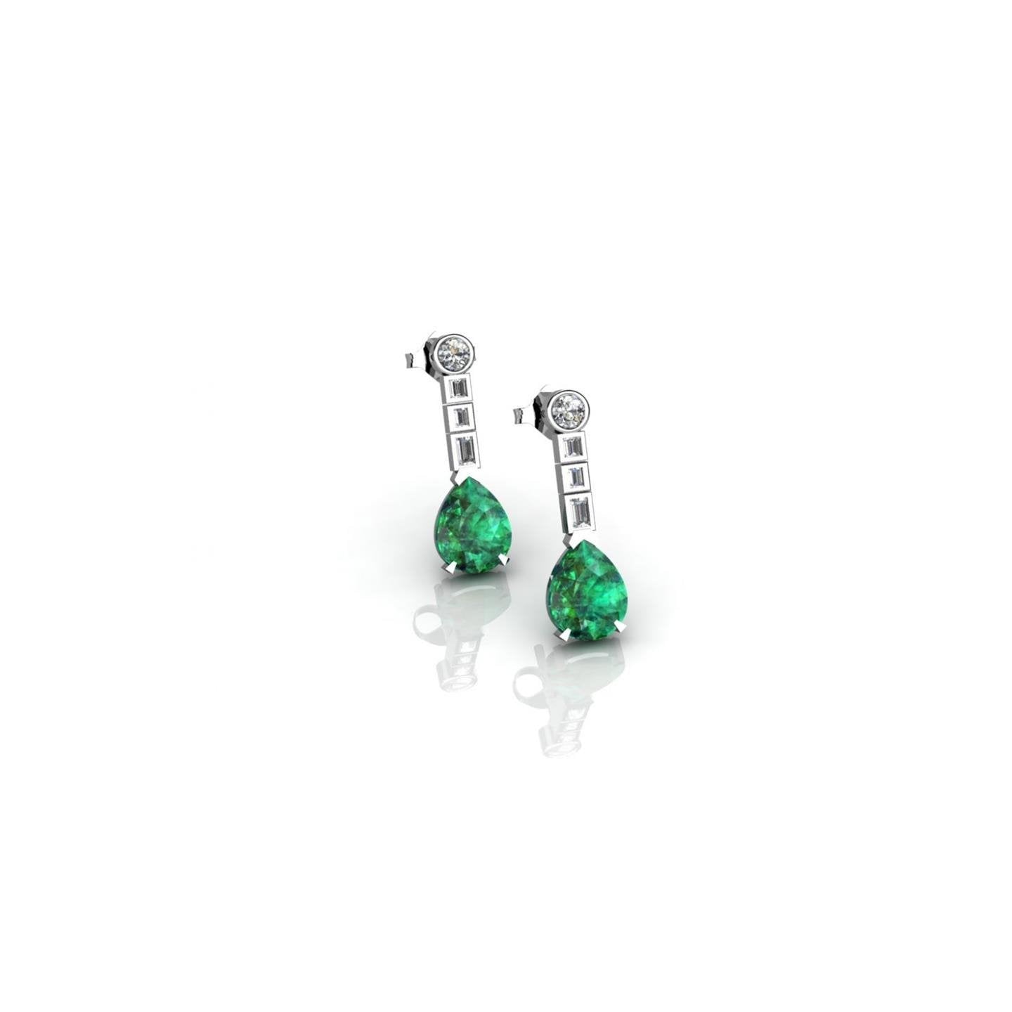  Sparkling Unique    Prong Set Green Emerald And Diamond Earrings White Gold Gemstone Earring