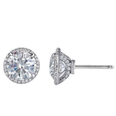  Brilliant Cut Diamonds Ladies Studs Halo Earrings Gold White Halo Stud Earrings