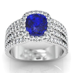 5.80 Ct Prong Ceylon Blue Sapphire Diamonds Fancy Ring White Gold 14K