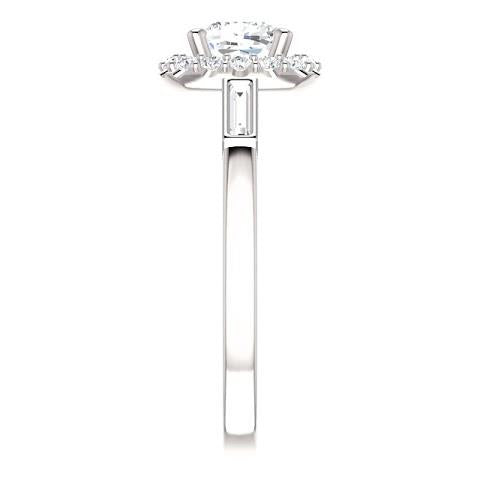 Halo Ring 1.40 Carats Halo Diamond Engagement Band Ring 3 Stone White Gold 14K