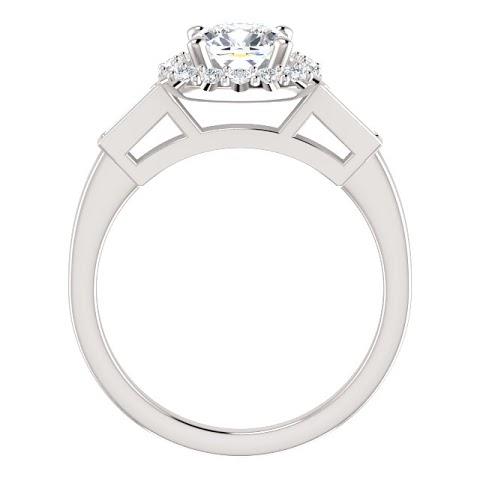 1.40 Carats Halo Diamond Engagement Band Ring 3 Stone White Gold 14K Halo Ring