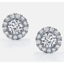 4 Carats Sparkling Round Cut Natural Earth Mined Diamond Stud Earrings White Gold 14K