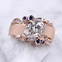 Rose Gold Natural Earth Mined Diamond Ring 2.25 Carats Ceylon Sapphire Accents Jewelry