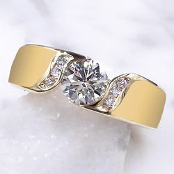 Real  Round Diamond Engagement Ring 1.80 Carats Yellow Gold Jewelry New