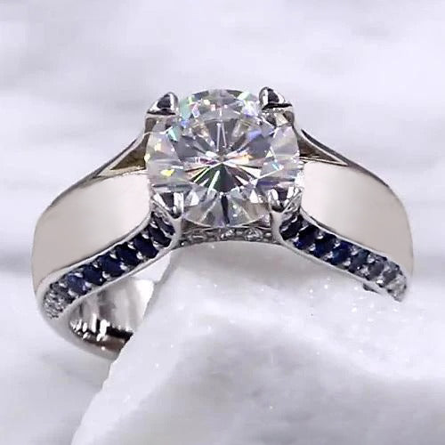 Big Size Ladies   Engagement White Gold Diamond Solitaire Ring with Accents