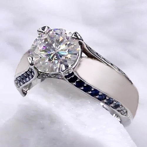  Engagement White Gold Diamond Solitaire Ring with Accents