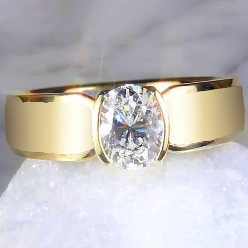 Men Solitaire Ring Oval Diamond 1.50 Carats Yellow Gold Jewelry